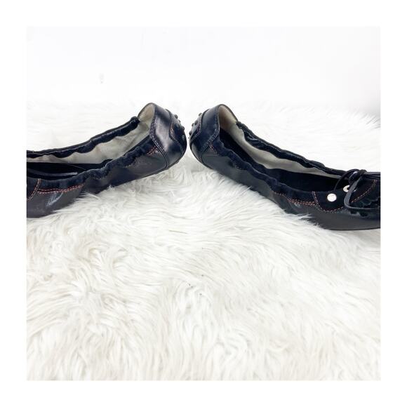 Tod's Size 9 Black Women's Leather Fringe Round Toe Ballet Driving Flat Shoes - Picture 9 of 13